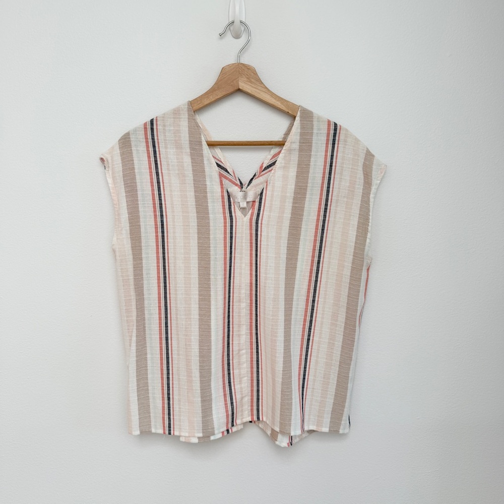 NWT V-Neck Stripe Linen Cap Sleeve Top